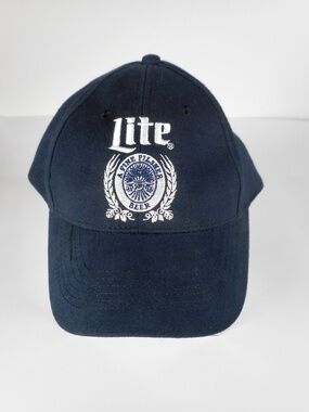 Official Miller Lite Beer Embroidered Logo Navy Blue Snapback Baseball Hat Cap